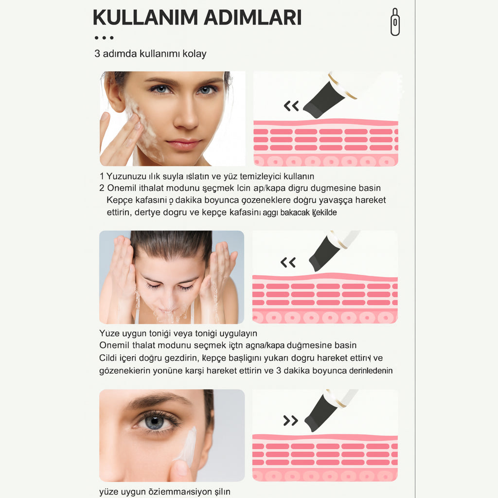 Şarjlı Ultrasonik Cilt Spatulası – Siyah Nokta & Akne Temizleyici