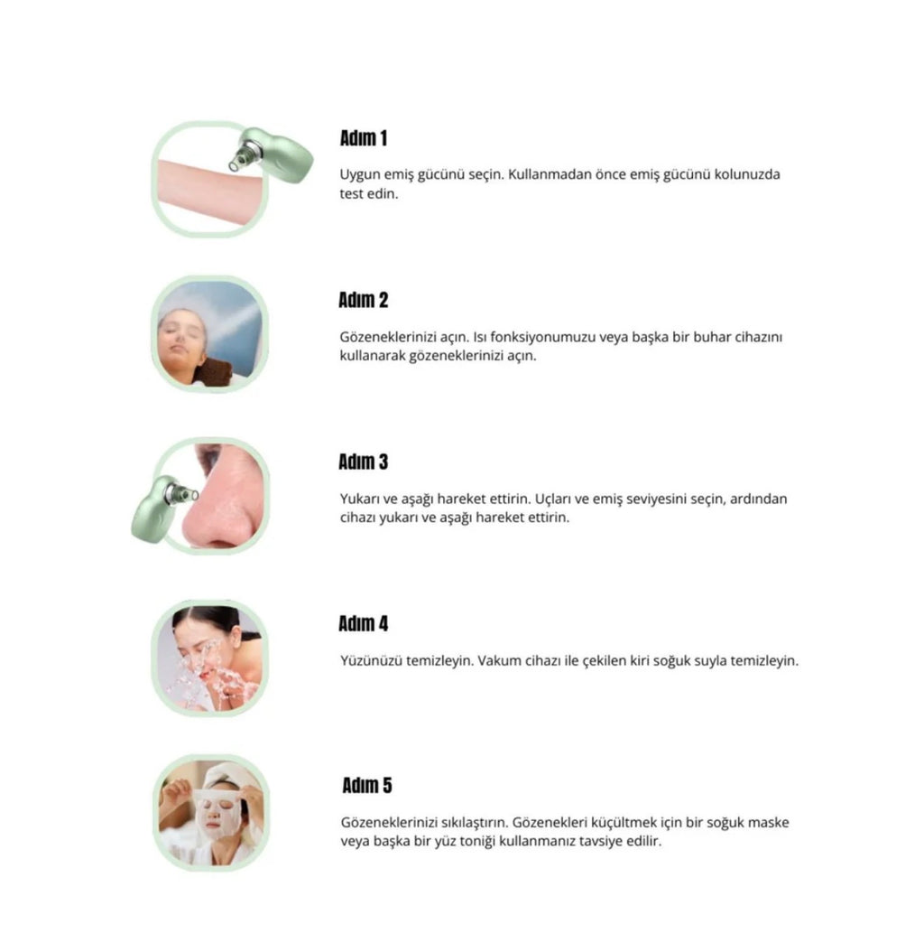 5 Başlıklı Şarjlı Siyah Nokta Temizleyici Vakum Cihazı | Gözenek Arındırıcı Cilt Bakım Aleti