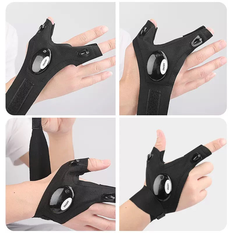 LED Işıklı Çift El Tamirci & Balıkçı Eldiveni – Su Geçirmez | Parmak Ucu Işıklı Eldiven