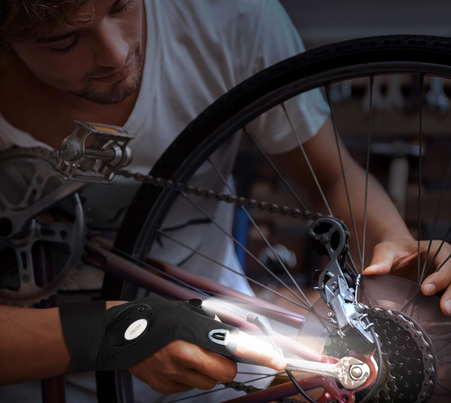 LED Işıklı Çift El Tamirci & Balıkçı Eldiveni – Su Geçirmez | Parmak Ucu Işıklı Eldiven