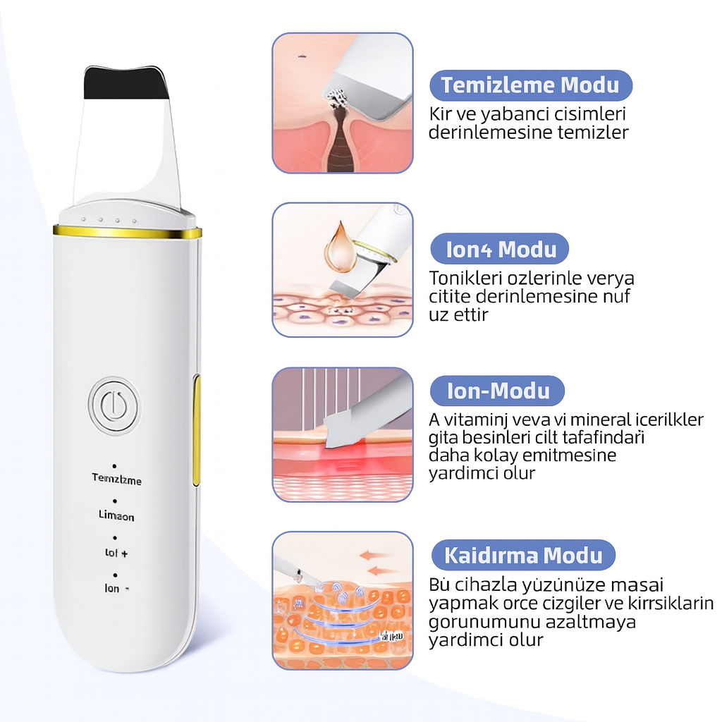 Şarjlı Ultrasonik Cilt Spatulası – Siyah Nokta & Akne Temizleyici