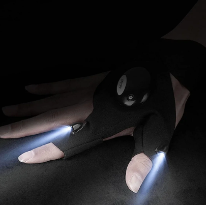 LED Işıklı Çift El Tamirci & Balıkçı Eldiveni – Su Geçirmez | Parmak Ucu Işıklı Eldiven