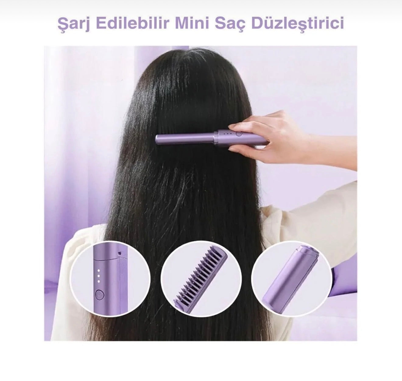 Mini Kablosuz Seramik Saç Düzleştirici Tarak – 3 Isı Ayarlı