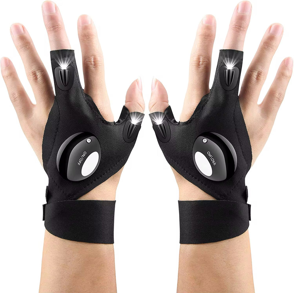 LED Işıklı Çift El Tamirci & Balıkçı Eldiveni – Su Geçirmez | Parmak Ucu Işıklı Eldiven