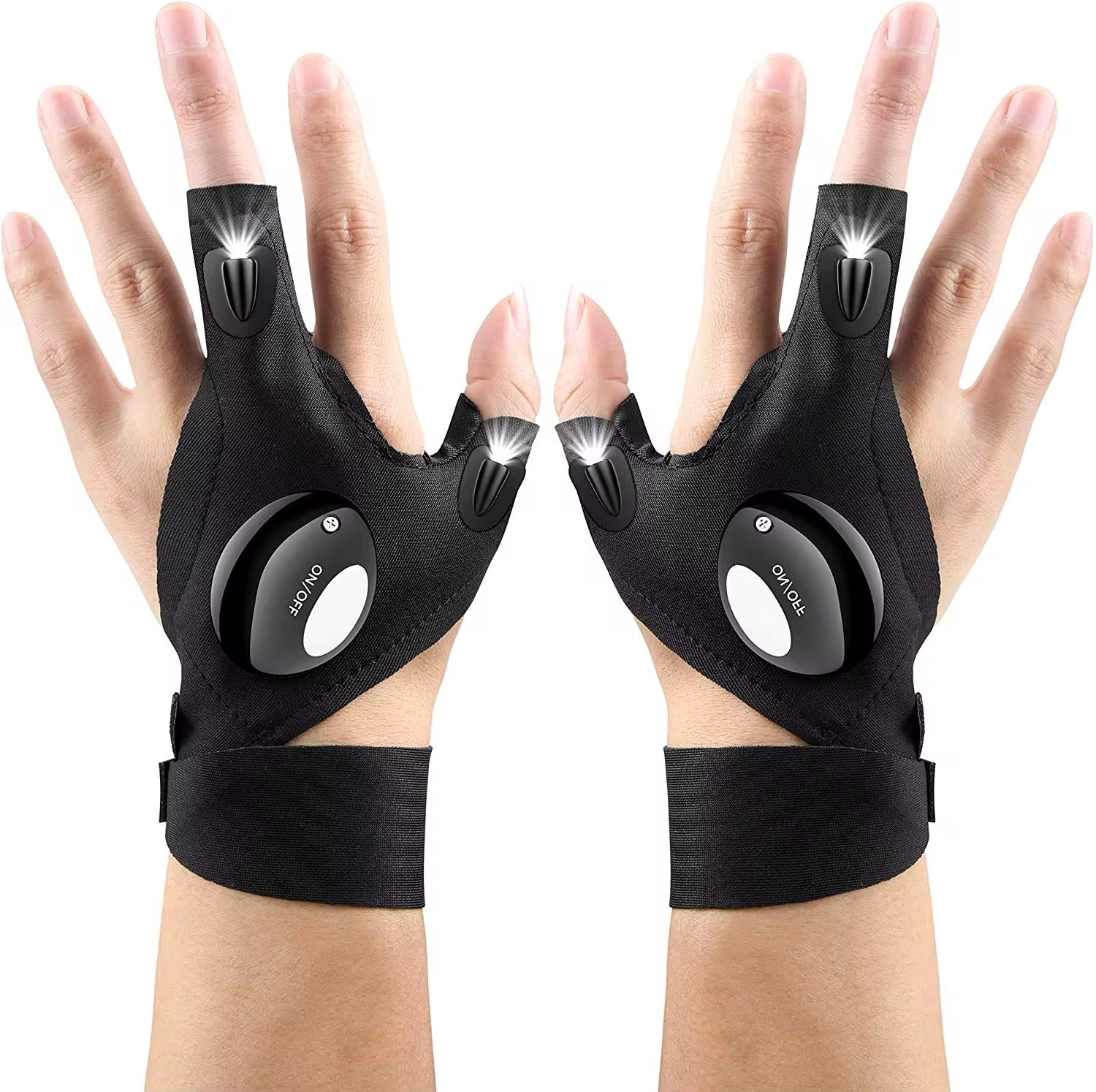 LED Işıklı Çift El Tamirci & Balıkçı Eldiveni – Su Geçirmez | Parmak Ucu Işıklı Eldiven